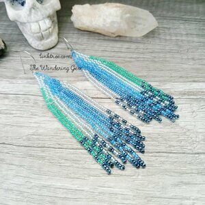 Boho Chic Beaded Fringe Cascade Shoulder Duster Dangle Earrings 4"